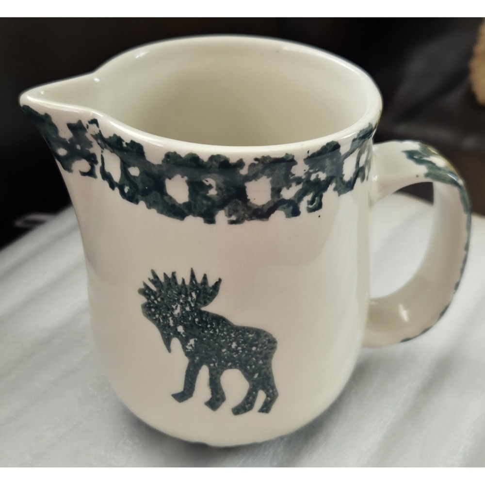 Vintage‎ Folk Craft Moose Country Tienshan Green Spongeware Creamer